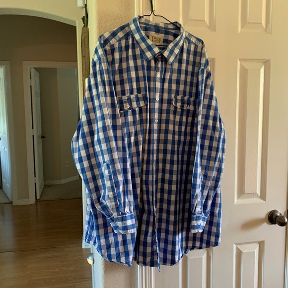 True Nation blue and white check long sleeve shirt 4X - Picture 1 of 4